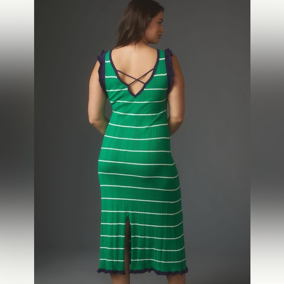 🌍 Anthropologie Daily Practice green & blue ruffle sweater dress large - Picture 6 of 11